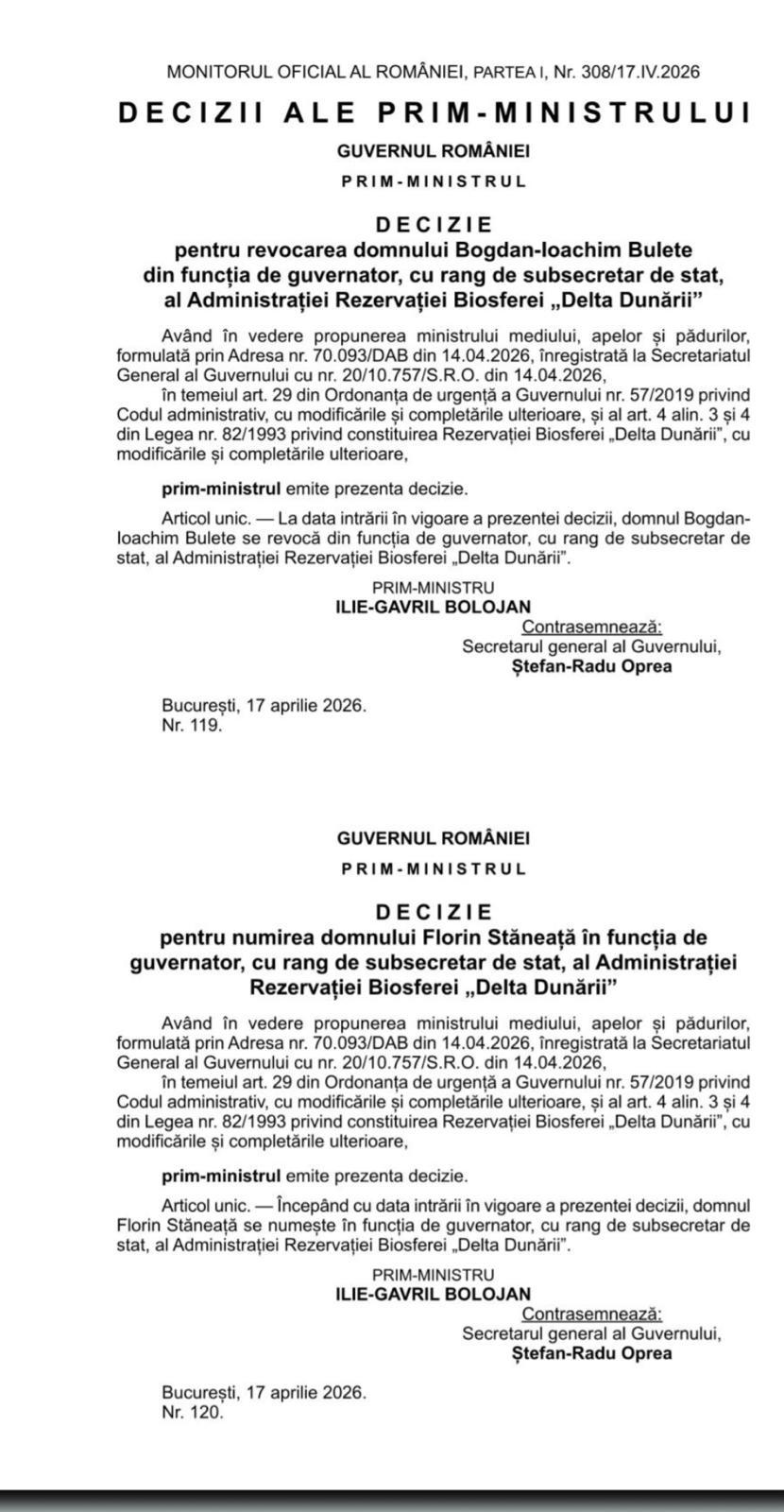 De azi, Florin Staneață este nou guvernator al ARBDD